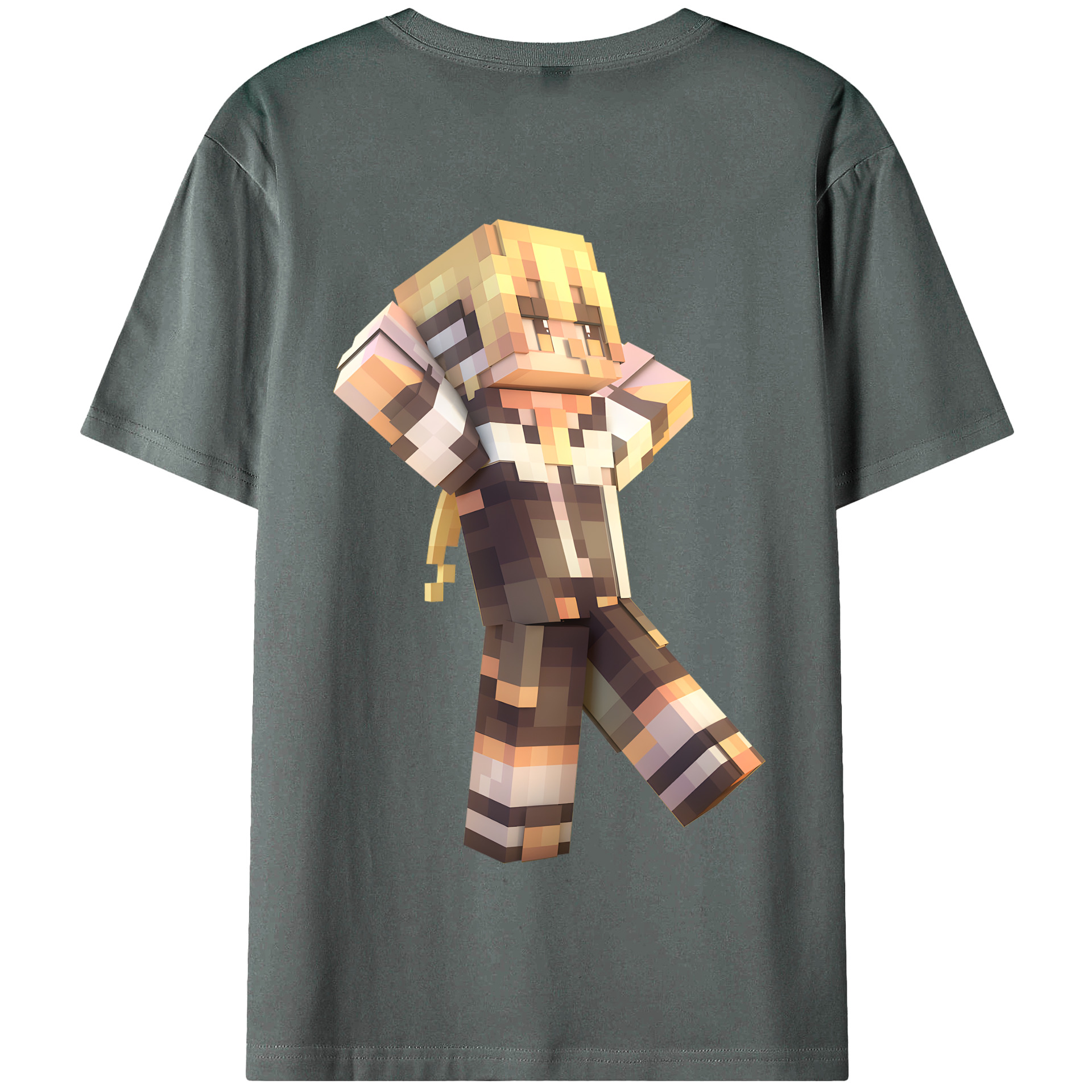 （画像用） マインクラフト ブロックの世界 Minecraft MC Block world 綿100％半袖Tシャツ（背面プリント）